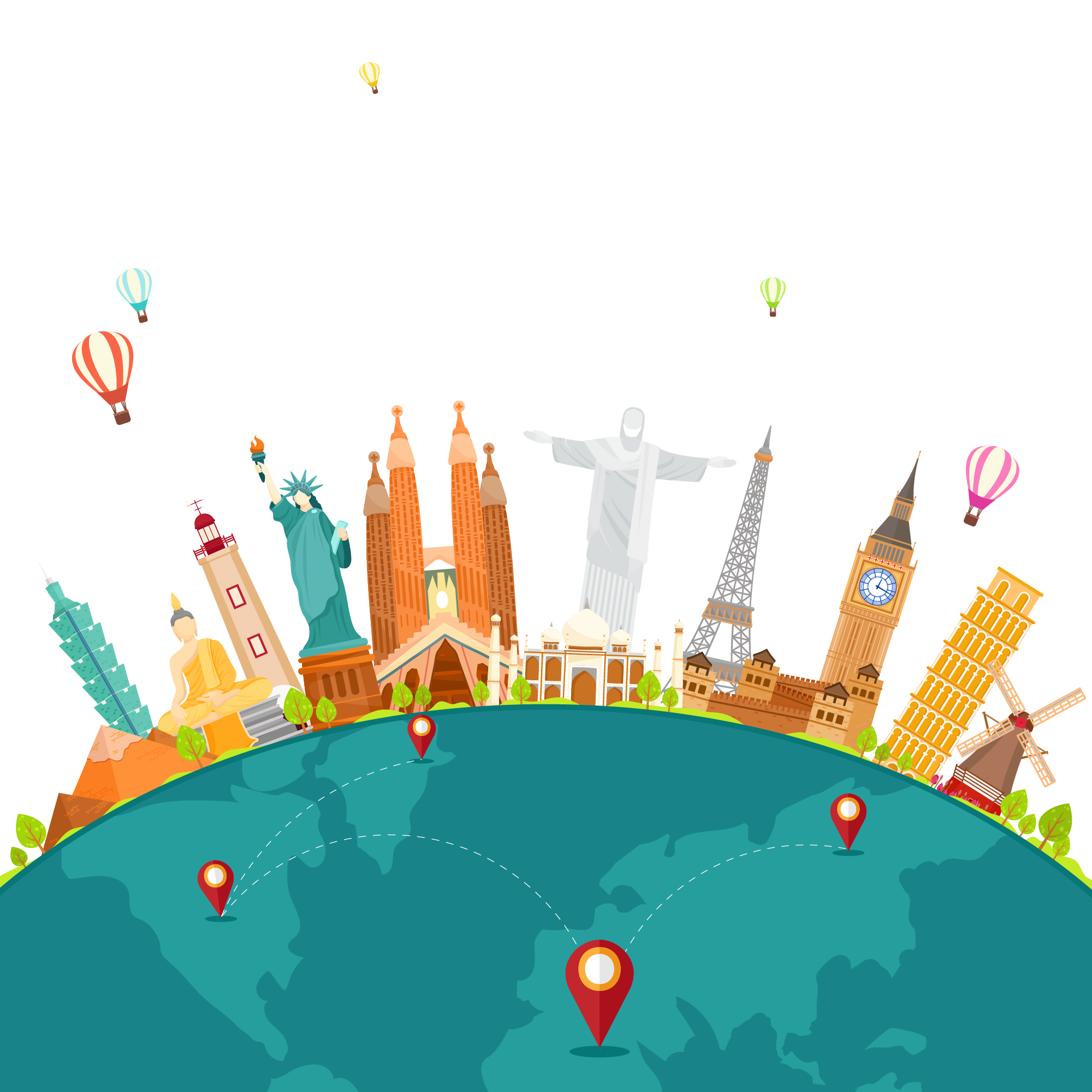 World's major monuments around the globe illustration